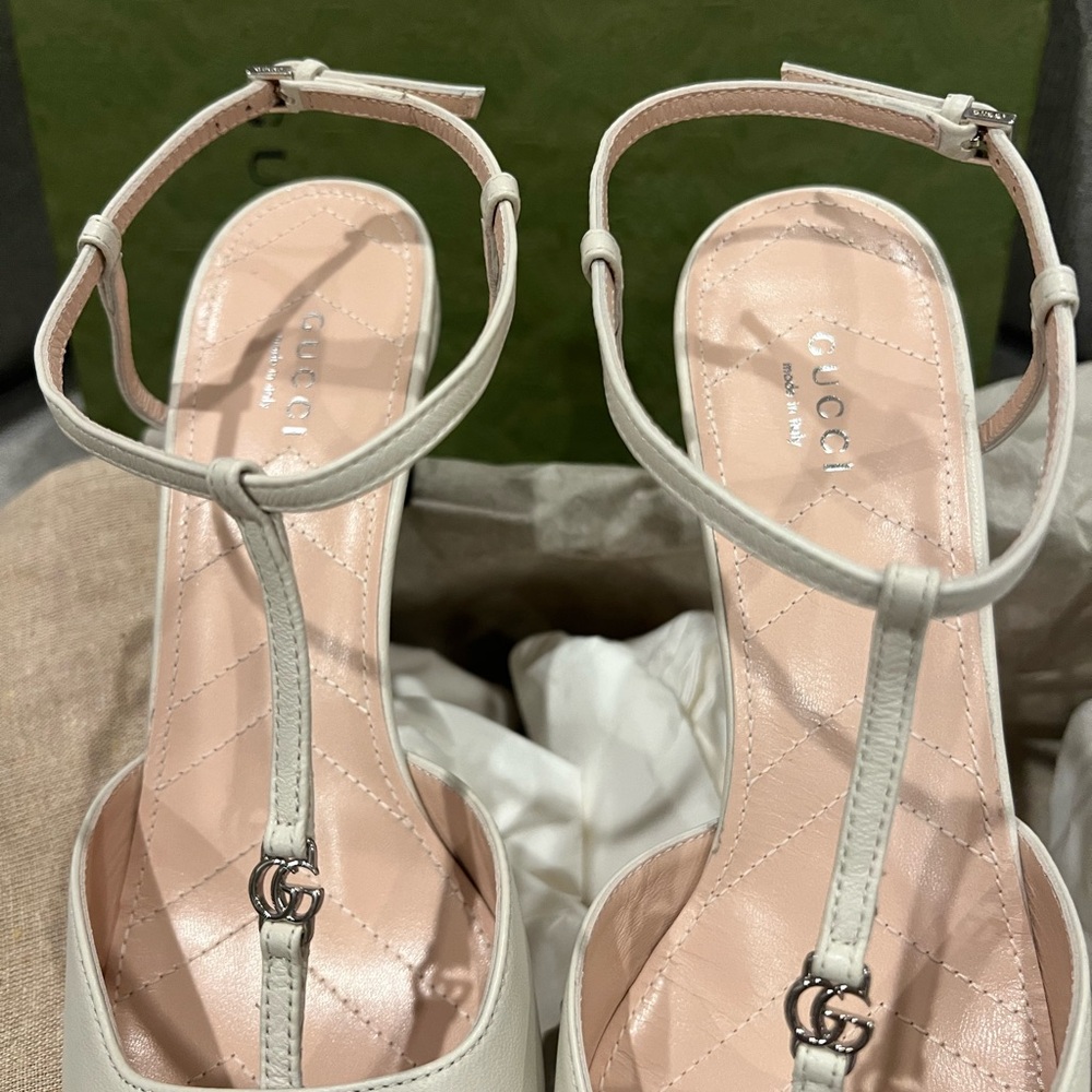 New Gucci GG Marmont mini cream slingback pumps - Picture 5 of 15